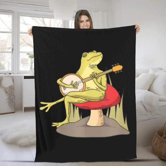 Cottagecore Aesthetic Frog Lover Banjo Player Fleece Blankets