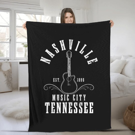 Nashville Tennessee Country Music City Guitar Fleece Blankets