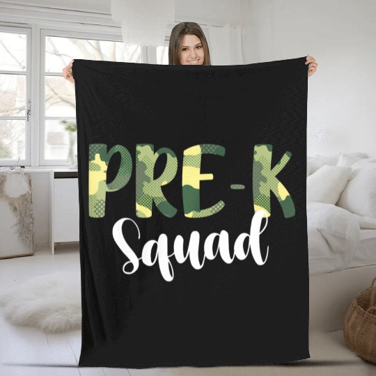 Camo Pre-K Squad Back To School Camouflage Fleece Blankets