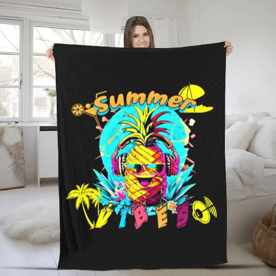 Summer Vibes Pineapple Party Fleece Blankets