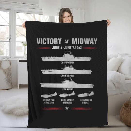 Victory At Midway Battel World War 2 Fleece Blankets