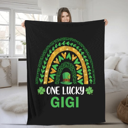 One Lucky Gigi St Patric Day Shamrock Rainbow Fleece Blankets