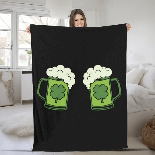 Drinking Green Beer Boobs Shamrock Irish Patric Fleece Blankets