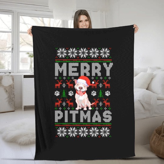 Pitbull Merry Pitmas Ugly Fleece Blankets