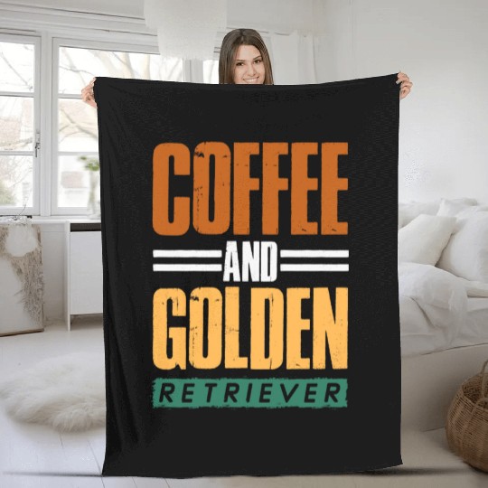 Coffee And Golden Retriever Dog Lover Fleece Blankets