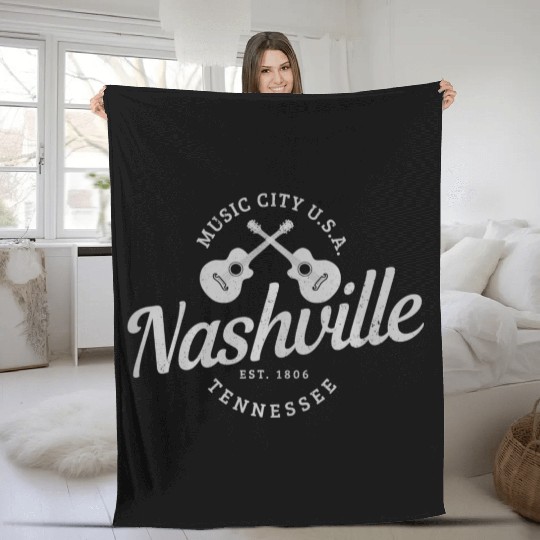 Nashville Tennessee Guitar Country Music City Fleece Blankets