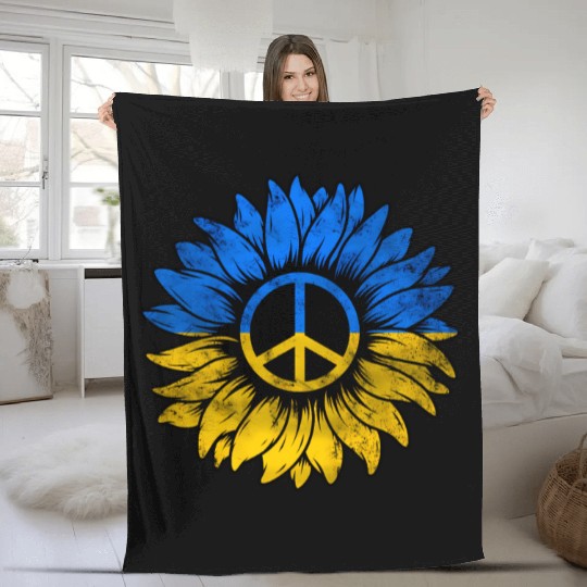 Ukrainian Flag Ukraine Flag Sunflower Fleece Blankets
