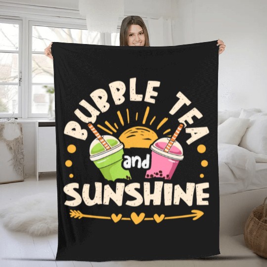 Bubble Tea And Sunshine Boba Tea Drinker Fleece Blankets