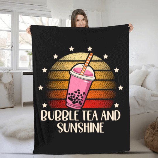 Bubble Tea And Sunshine Boba Tea Drinker Fleece Blankets