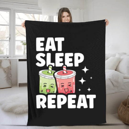Eat Sleep Boba Tea Repeat Bubble Tea Lover Drinker Fleece Blankets