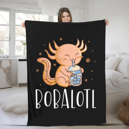 Bobalotl Bubble Tea Lover Boba Tea Drinker Axolotl Fleece Blankets