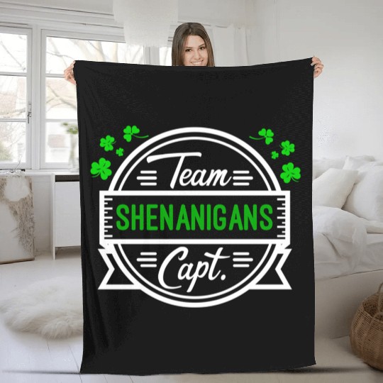 Shenanigans Team Captain Shamrocks St Patricks Day Fleece Blankets