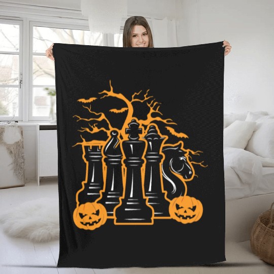 Chess Halloween Trick Or Treat Chess Board Game Fleece Blankets