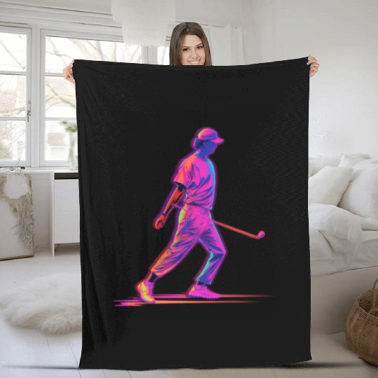 Golfer Golf Player Golfing 80s 90s Retro Fleece Blankets