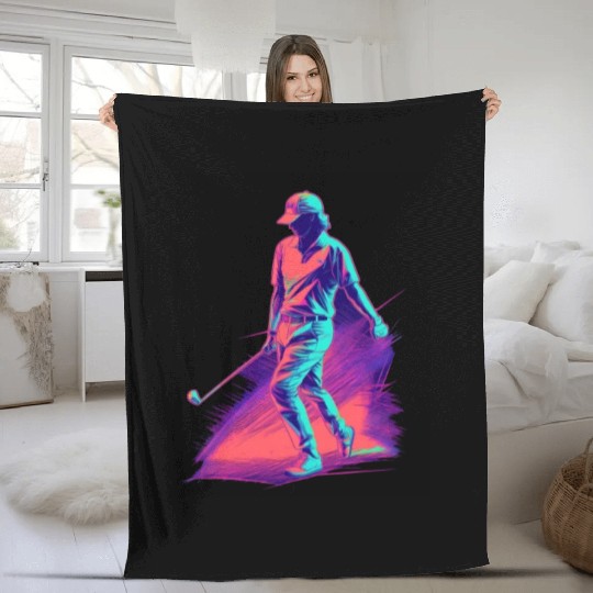 Golfer Golf Player Golfing 80s 90s Retro Fleece Blankets