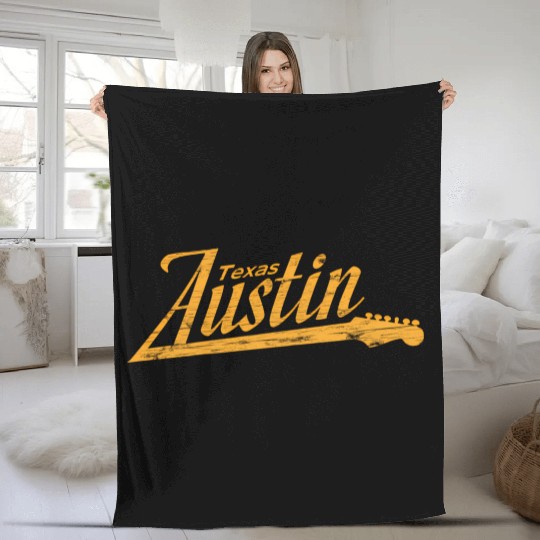 Austin Texas Guitar Neck Fleece Blankets