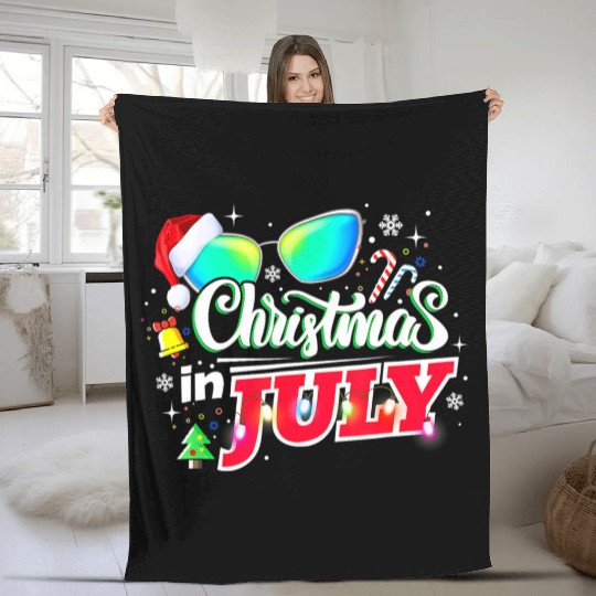 Christmas in July Santa Hat Sunglasses Summer Fleece Blankets