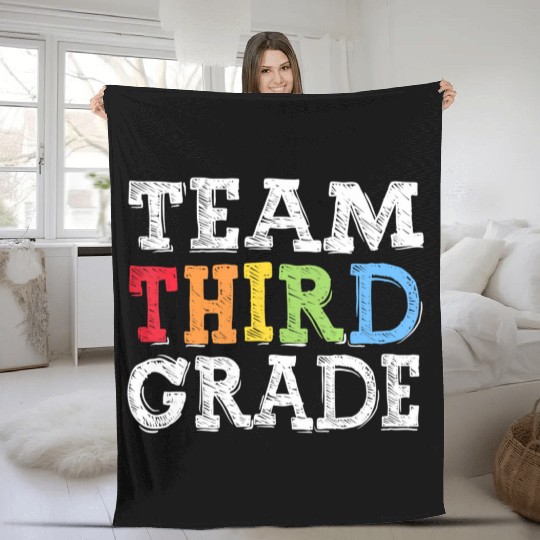 Team 3rd Grade Squad Third Teacher Student Back Fleece Blankets