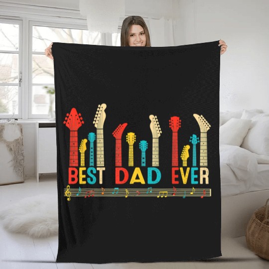 Best Dad Ever Daddy Guitar Vintage Guitar Fathers Fleece Blankets