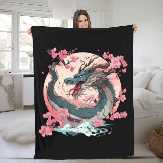 Japanese Dragon Cool Fantasy Chinese Asian Dragon Fleece Blankets