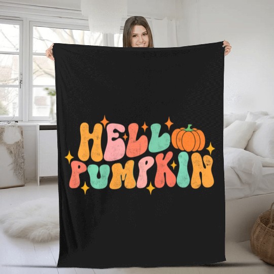 Hello Pumpkin Autumn Leaves Fall Thanksgiving Fleece Blankets