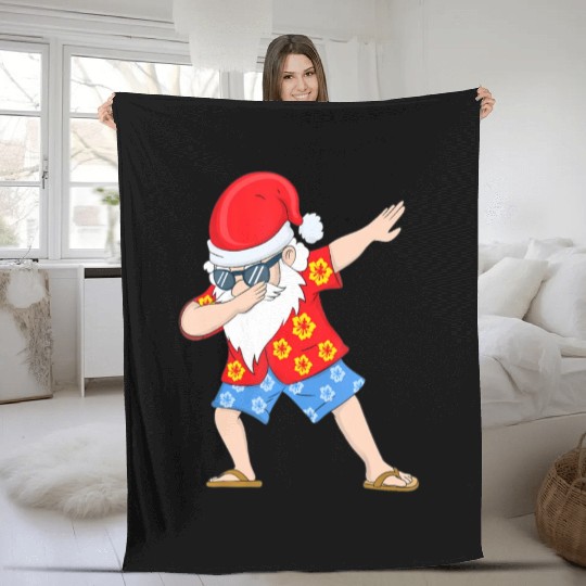 Christmas in July Santa Hawaiian Dabbing Santa Fleece Blankets