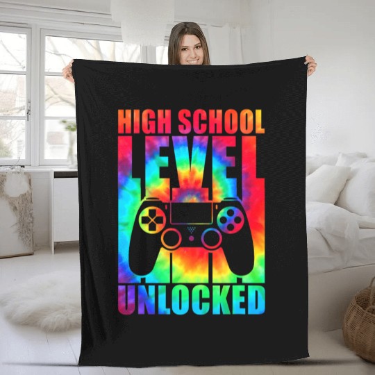 High School Level Unlocked Tie Dye Back To School Fleece Blankets