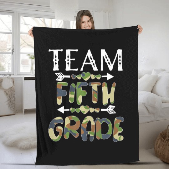 Team 5th Fifth Grade Camo Teacher Student Back To Fleece Blankets
