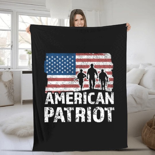 American Patriot Military Soldier Us Flag Veteran Fleece Blankets