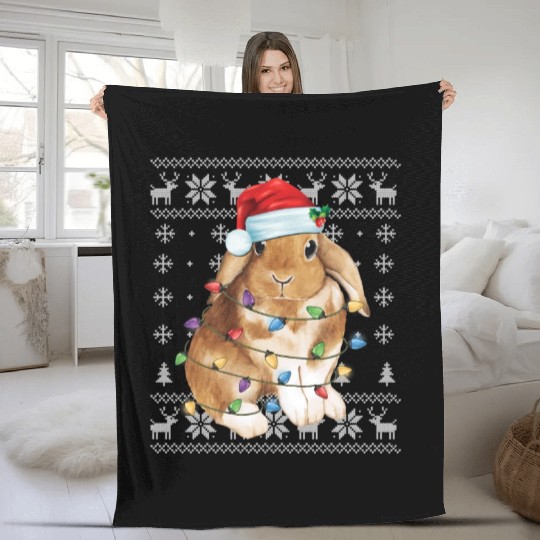Bunny Rabbit Ugly Tree Decor Fleece Blankets