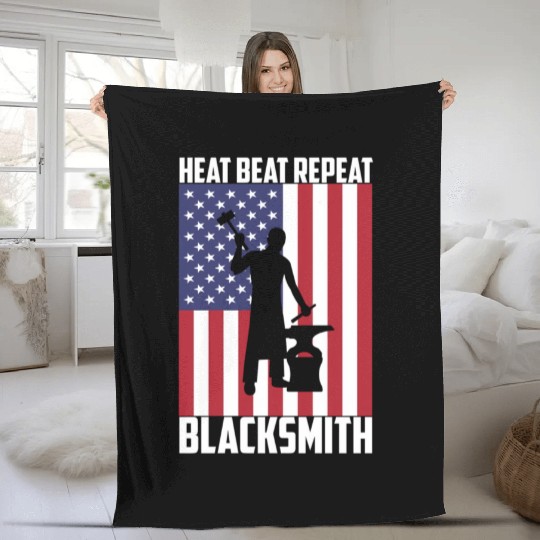 Blacmith Heat Beat Repeat Usa Flag Patriotic Blacm Fleece Blankets