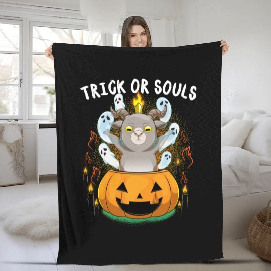 Trick Or Souls Halloween Baphomet Satanic Pumpkin Fleece Blankets