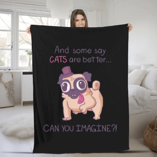 Pug With Hat Fleece Blankets