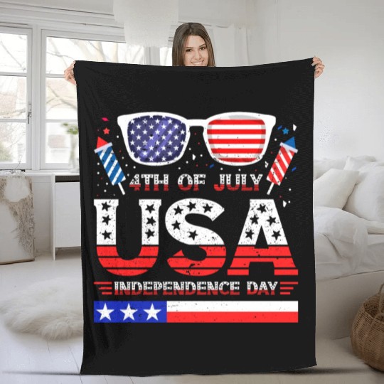 4th July USA Independence Day All American Pride Fleece Blankets