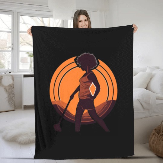 Golfer Girl Afro Woman Golf Player African Fleece Blankets