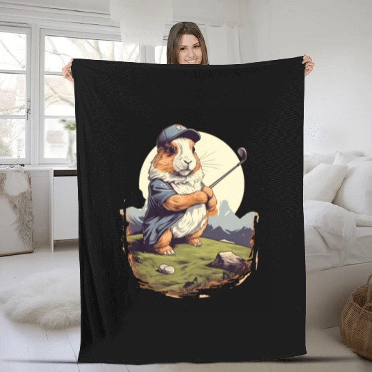 Golfer Guinea Pig Golf Club Golfing Golf Player Fleece Blankets