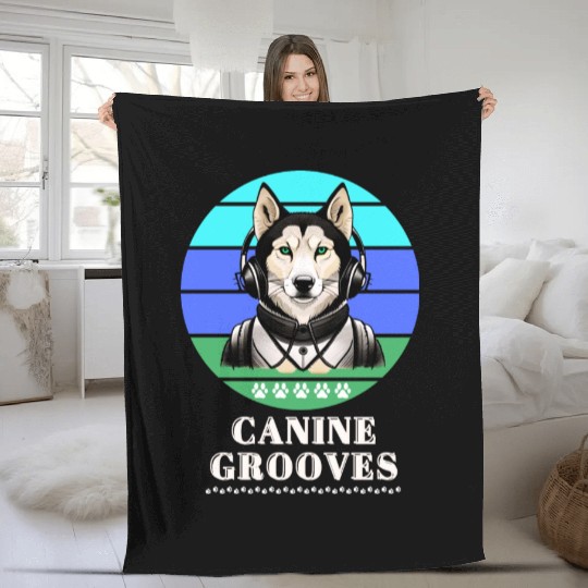 Canine Grooves - Digital Robotic Siberian Husky Fleece Blankets