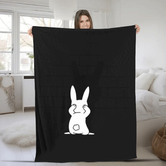 Rabbit Hand Shadow Rock And Roll Bunny Fleece Blankets