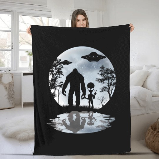Alien Bigfoot Moon Sasquatch Ufo Extraterrestrial Fleece Blankets