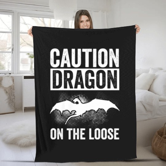 Caution dragon on the loose Fleece Blankets