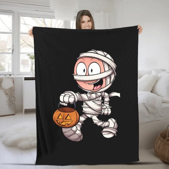 Kid In Mummy Costume Trick Or Treating Fleece Blankets