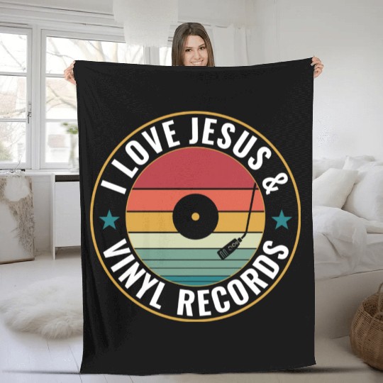 I Love Jesus And Vinyl Records Funny Vinyl Lover Fleece Blankets