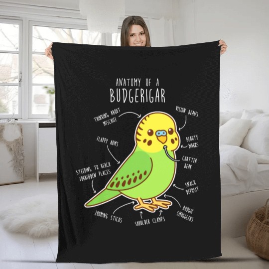 Green Budgie Anatomy Fleece Blankets