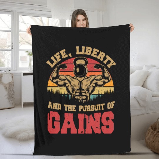 Life, Liberty And The Pursuit Of Gains Gym Weight Fleece Blankets