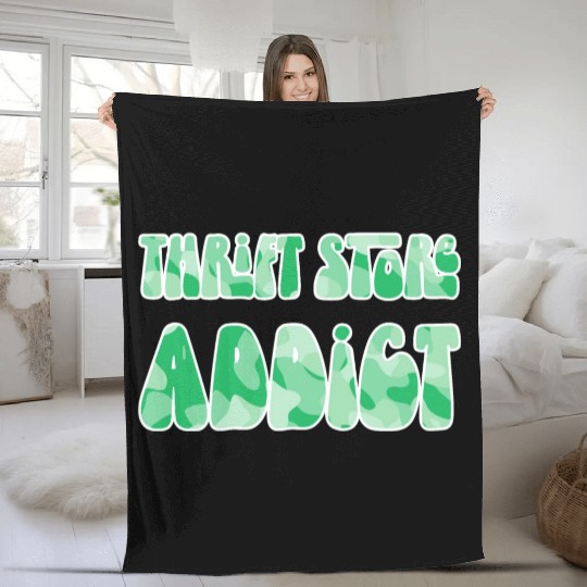 Thrift Store Addict green camo Fleece Blankets