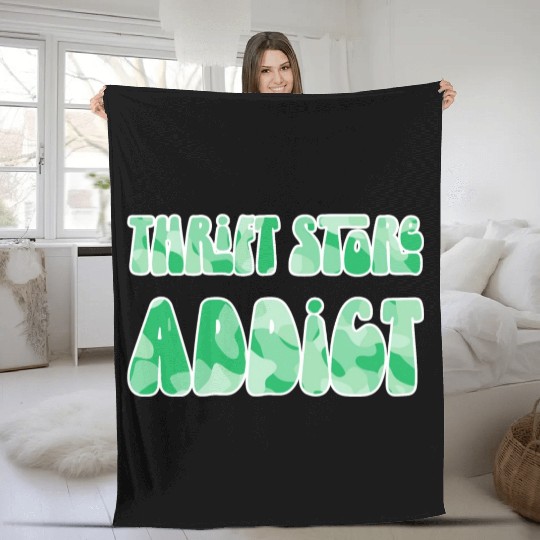 Thrift Store Addict green camo Fleece Blankets