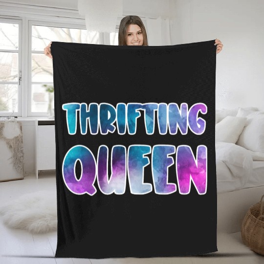 Thrifting Queen blue purple watercolor Fleece Blankets