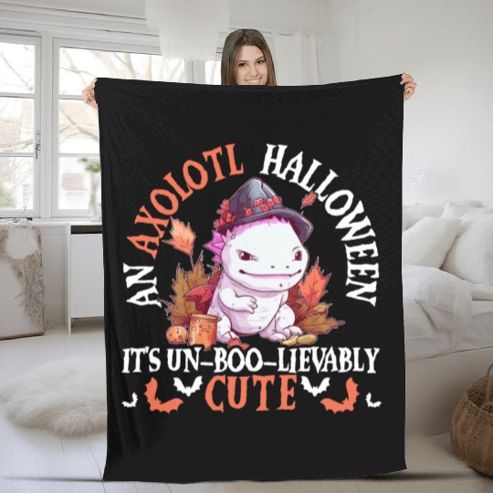 Axolotl Halloween Trick Or Treat Amphibian Axolotl Fleece Blankets