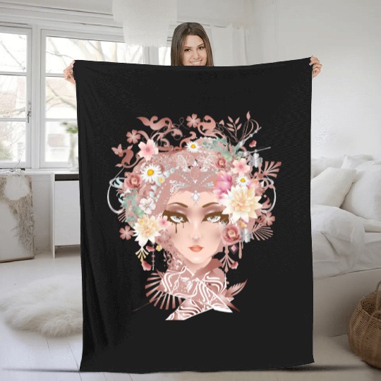 Portrait of a young woman with flowers in her hair Fleece Blankets