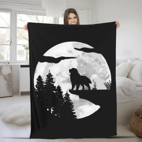 Dog Owner Full Moon At Night Pet Bernese Mountain Fleece Blankets
